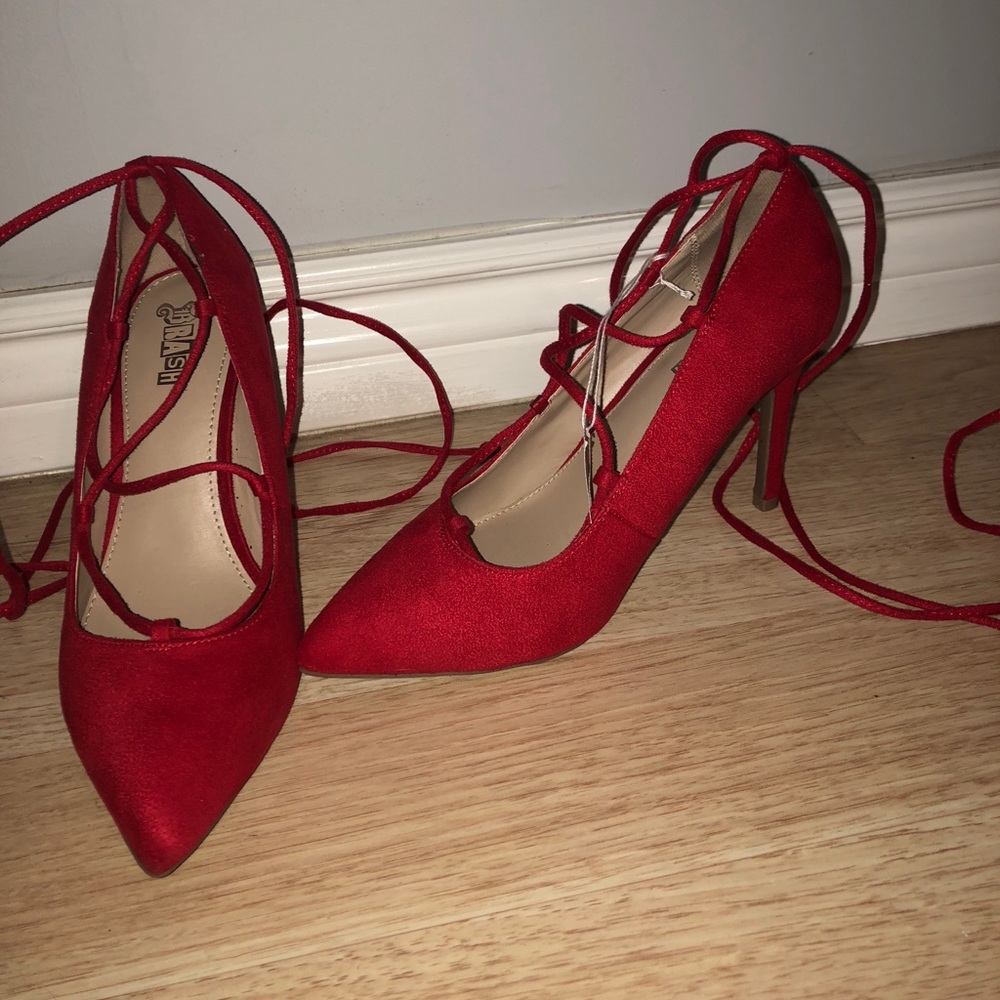 Brash Red Suede Heels